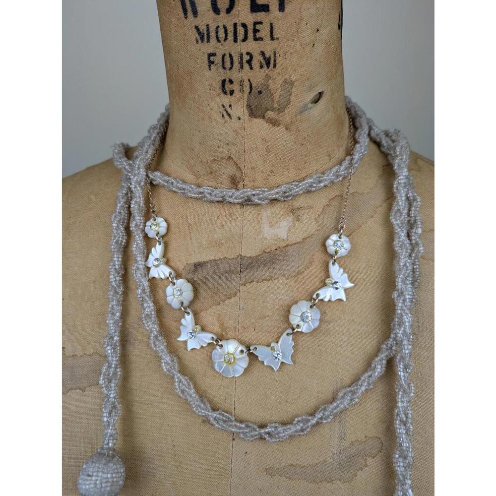 y2k butterfly floral mother of pearl chain necklace